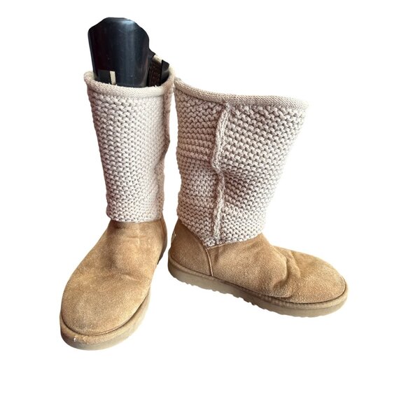 UGG womens Tan Knit Classic Cardy Suede Boots Size 8 SKU8113 - Picture 2 of 11